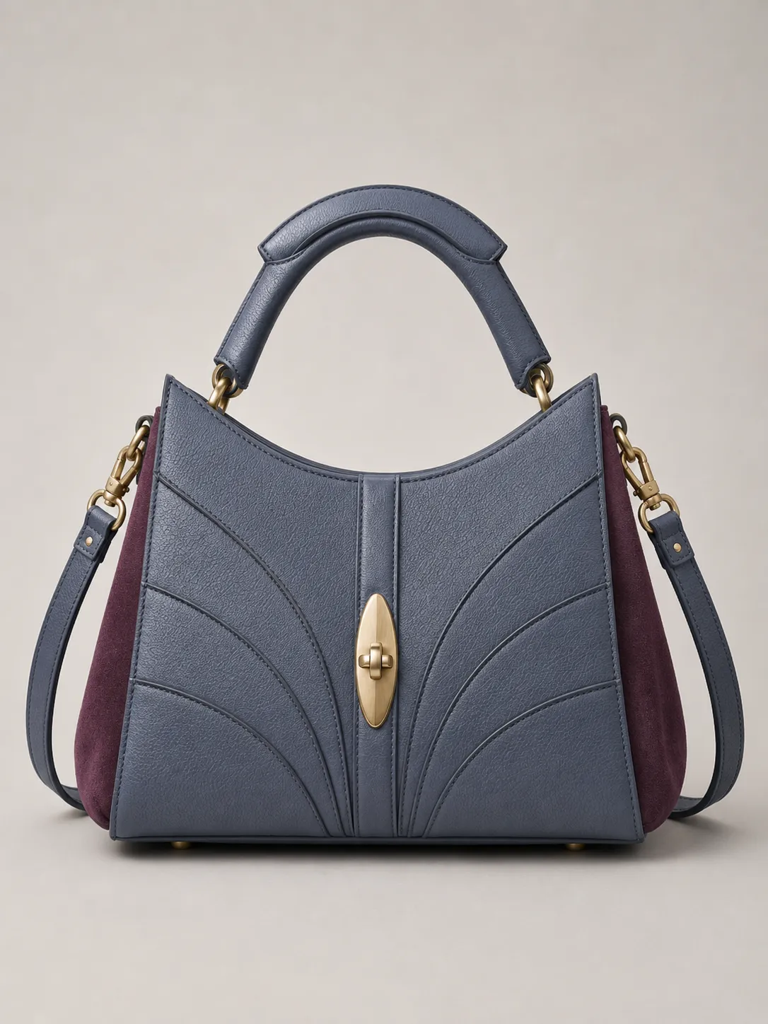 3-02-beige-mini-top-handle-shoulder-bag-front-view Blue Grey Burgundy Mini Top Handle Crossbody Satchel Bag - Image 1