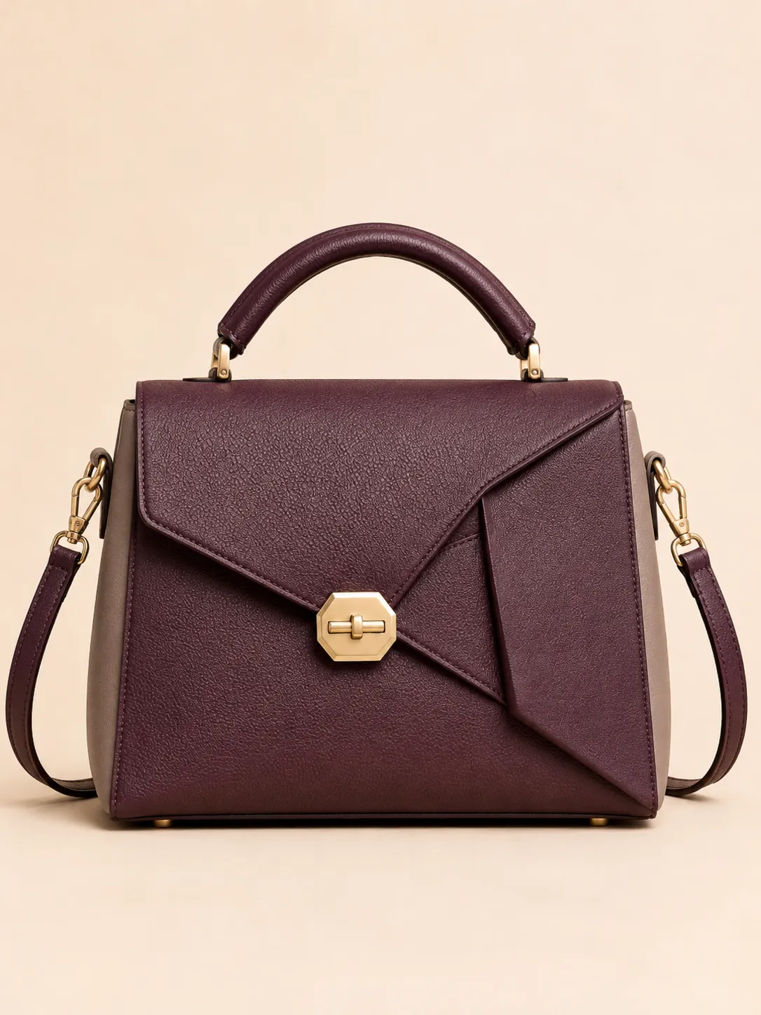 5-02-green-structured-top-handle-ladies-bag-front-view Burgundy Taupe Top Handle Crossbody Flap Bag with Leather Options - Image 1
