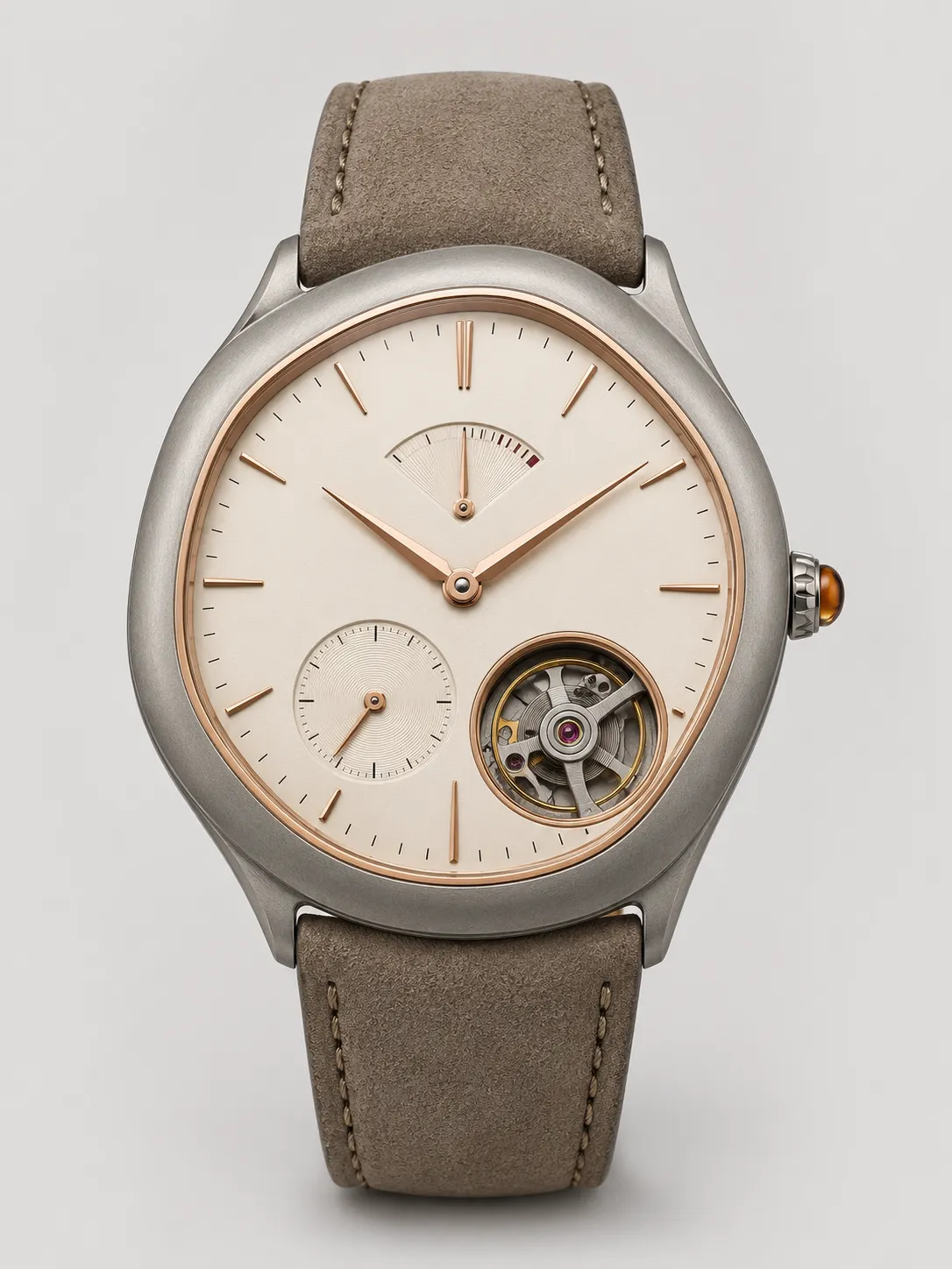 7-01-rose-gold-womens-elegant-bracelet-watch-main-front-view Cream Dial Open Heart Leather Strap Dress Watch with Craft Options - Image 1